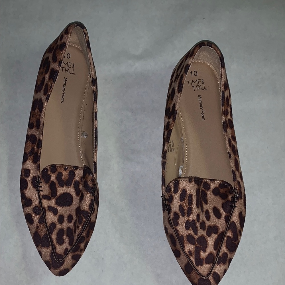 Time and Tru Brown Flats with Leopard Print